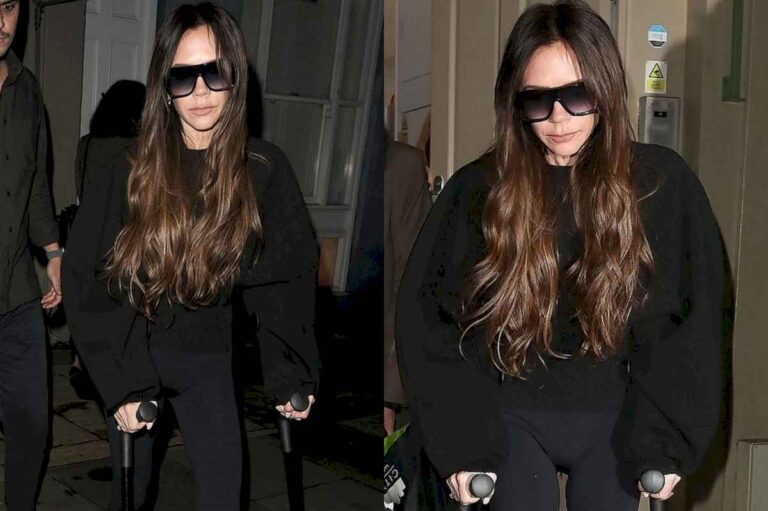 victoria-beckham-se-rompio-el-pie,-pero-aparecio-en-paris-para-la-semana-de-la-moda-con-muletas-y-tacos