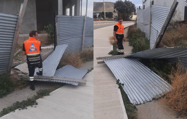 Ráfagas de viento de más de 90 km/h provocaron caída de ramas y voladura de chapas en Comodoro