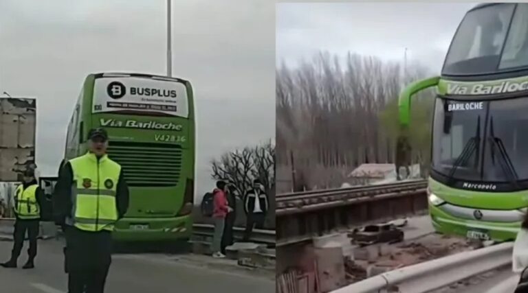 Un colectivo de larga distancia quedó colgando de un puente en Neuquén: gran operativo para rescatar a sus ocupantes
