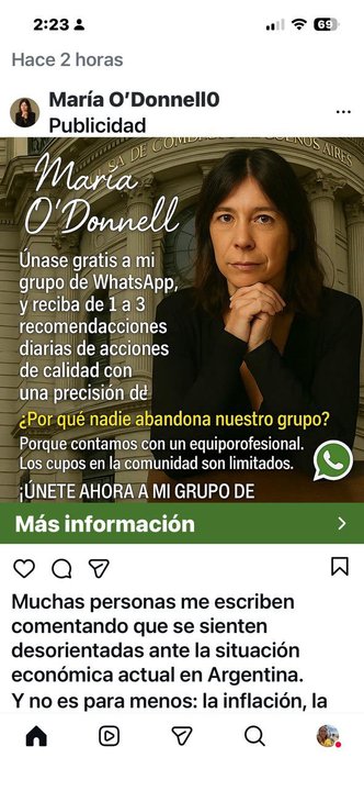 La periodista María ODonnell denunció que usan su identidad para vender falsos consejos financieros, con una foto en la que ni es parecida»