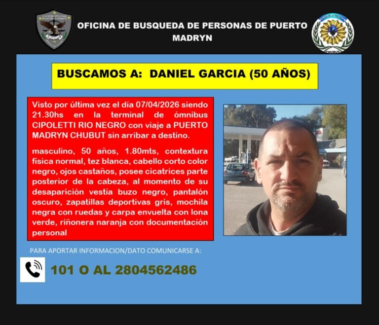 Ilustración genérica de búsqueda de persona con silueta y lupa, referencia al caso de desaparición en Chubut.