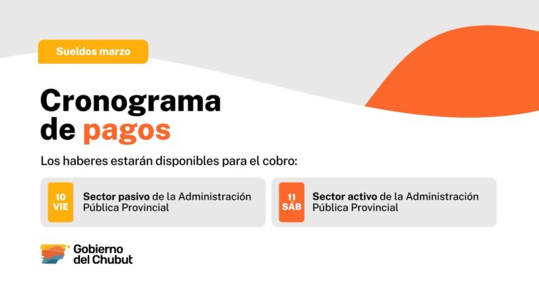 Ilustración de un calendario con fechas resaltadas y el logo de la provincia de Chubut, representando el cronograma de pagos.
