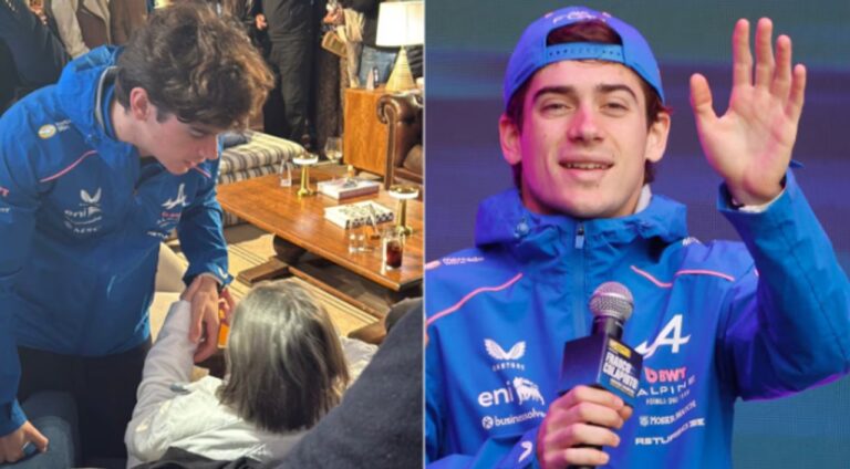 Franco Colapinto abrazando a su abuela durante un evento en Buenos Aires