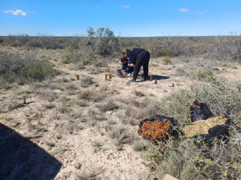 Operativo policial en camino alternativo a la Ruta Nacional 3, cerca de Puerto Madryn, Chubut.
