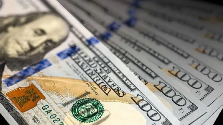 Billetes de dólar y pesos argentinos sobre una mesa