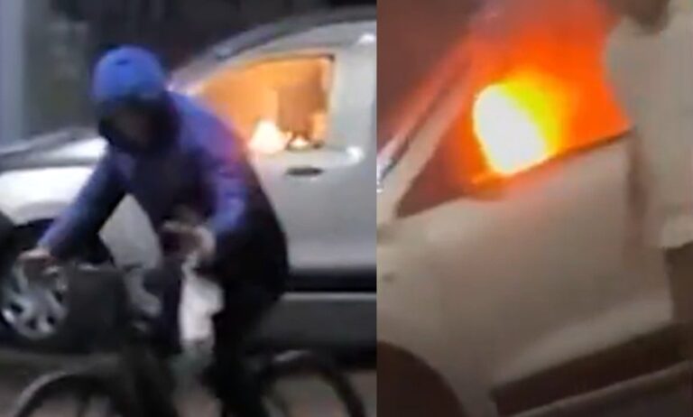 Camioneta incendiada frente a una carnicería en Castelar
