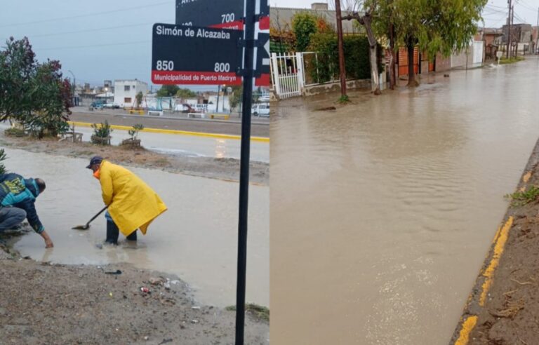 Calles anegadas en Puerto Madryn tras intensas lluvias