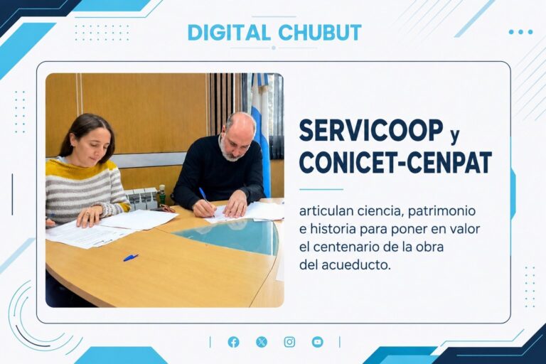 Imagen del acueducto histórico sobre el Río Chubut, a 65 km de Puerto Madryn