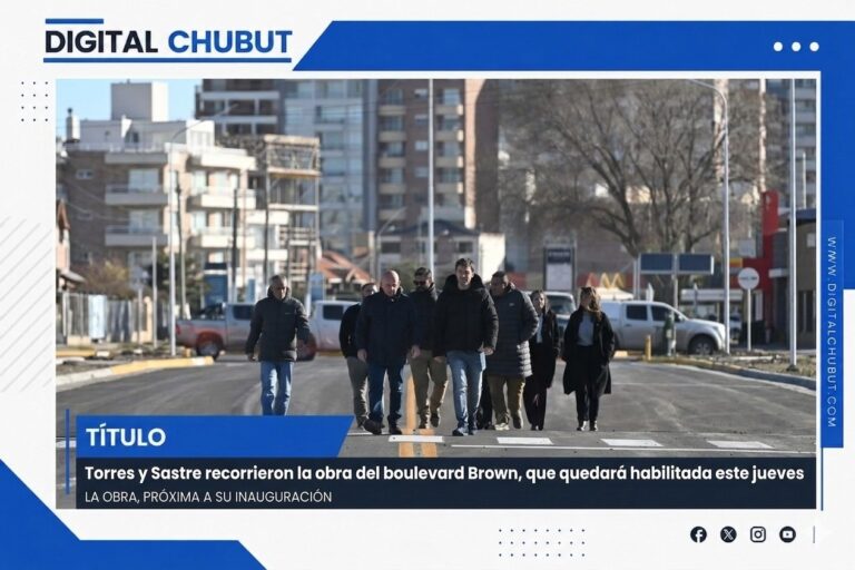 Gobernador Torres e intendente Sastre recorriendo la obra del boulevard Brown en Puerto Madryn