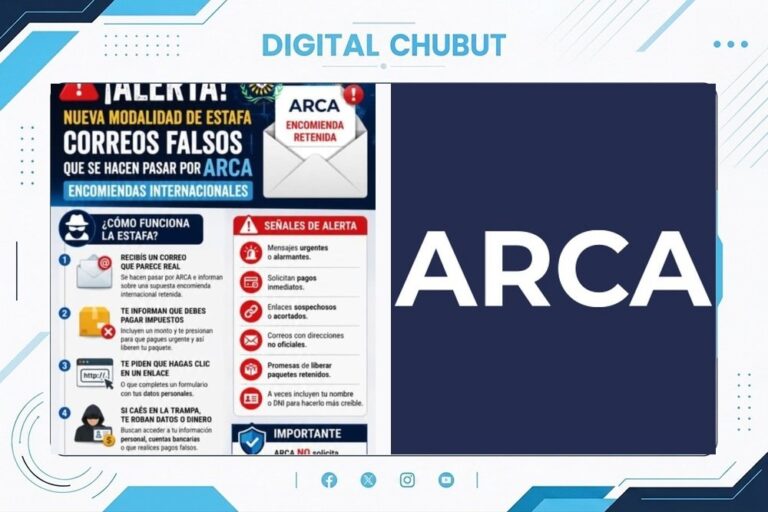 Correo electrónico fraudulento simulando ser de ARCA con alerta de encomienda retenida