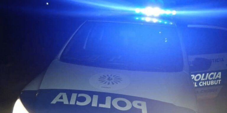 Camioneta Toyota Hilux en control policial nocturno en zona rural de Trevelin