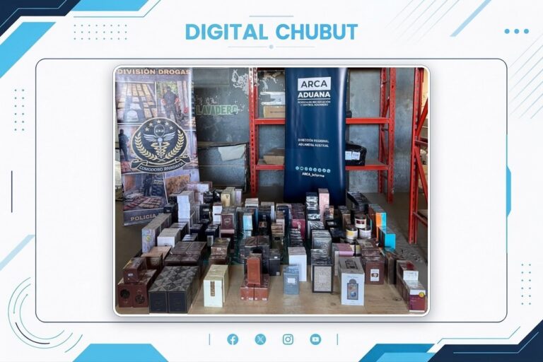 Perfumes importados decomisados en operativo policial y aduanero en Chubut