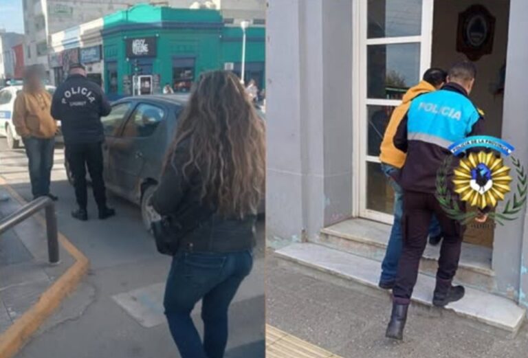 Policía en la intersección de San Martín y 9 de Julio en Comodoro Rivadavia