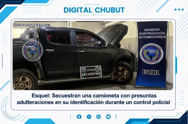Camioneta Chevrolet S10 secuestrada en control policial en Esquel