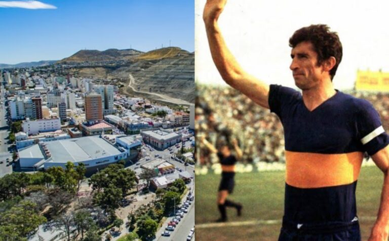 Antonio Rattín con la camiseta de Boca Juniors en el estadio de Comodoro Rivadavia, 1963