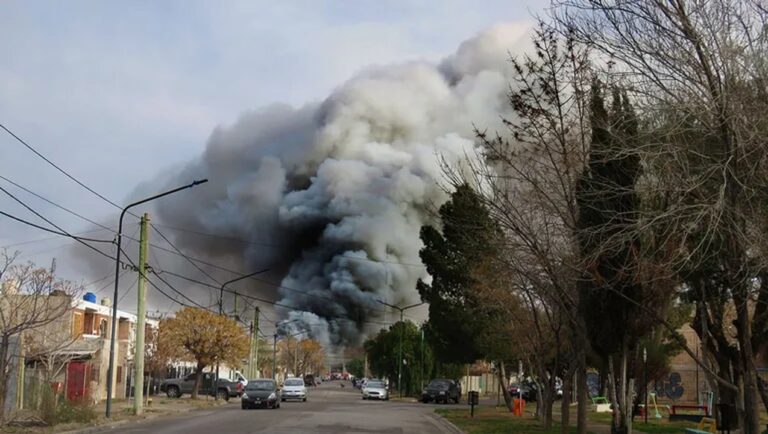Bomberos trabajando en el incendio del depósito de Sakura en Neuquén