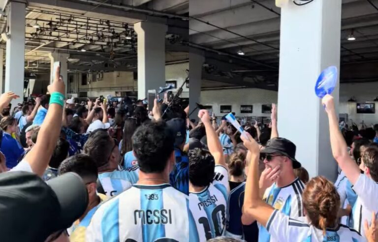 Hinchas argentinos en los alrededores del Hard Rock Stadium de Miami durante la previa del partido contra Cabo Verde