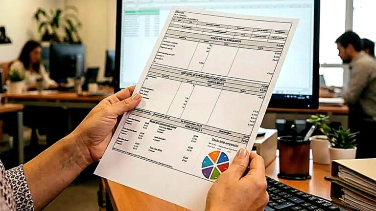 Ejemplo de nuevo recibo de sueldo 2026 con gráfico de torta y cuatro secciones