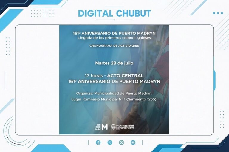 Cartel con programación del 161º aniversario de Puerto Madryn