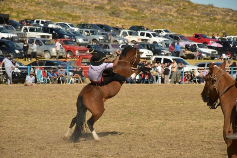Jinete participando en competencia de doma en Chubut