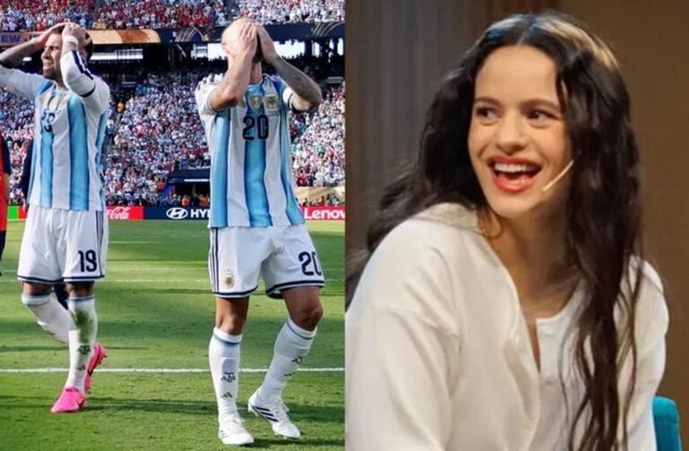 Rosalía en un escenario con micrófono