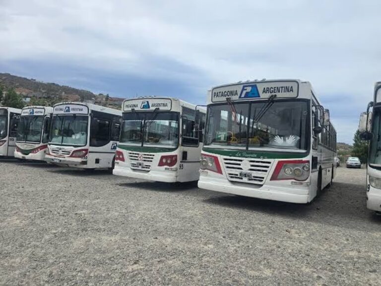Trabajadores del transporte de pasajeros manifestándose frente al Municipio de Comodoro Rivadavia