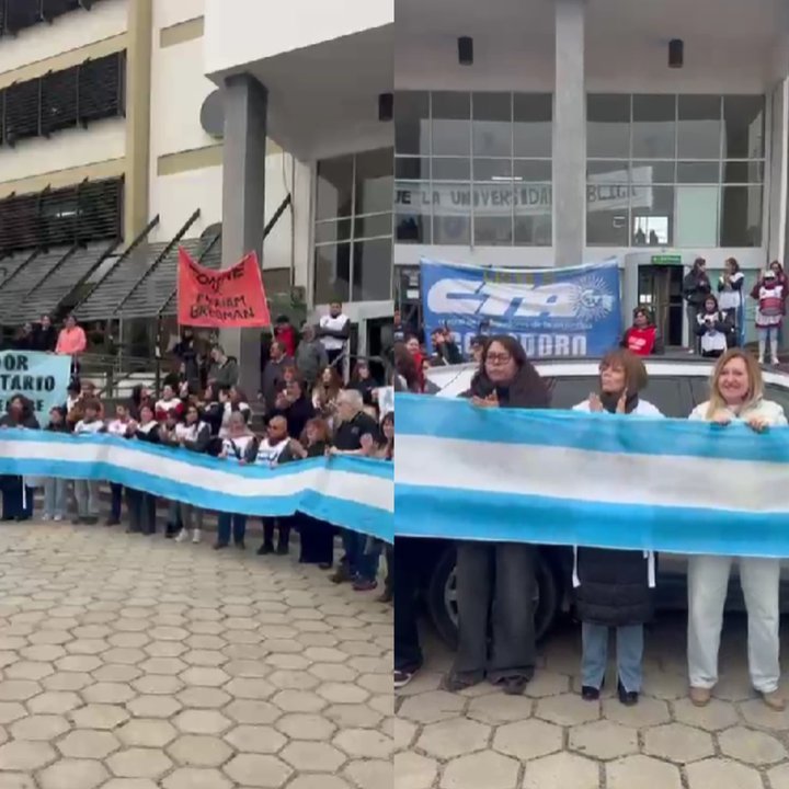 Abrazo simbólico en la sede de la UNPSJB de Comodoro Rivadavia