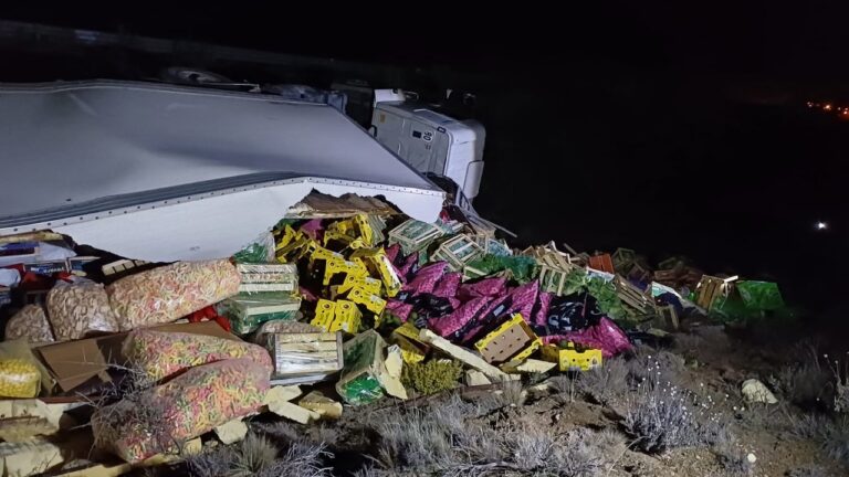 Camión volcado en la banquina de la Ruta Nacional N° 3