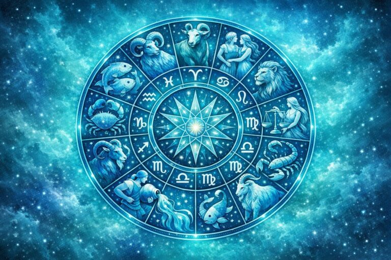 Ilustración de los signos del zodiaco con fondo estelar