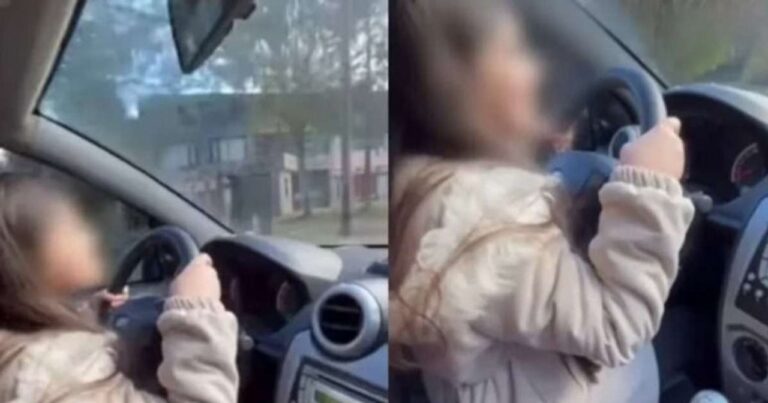 Nena de 9 años manejando un auto en Lago Puelo