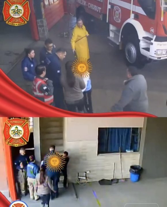 Bomberos Voluntarios de Trelew asistiendo a un niño con obstrucción de vía aérea