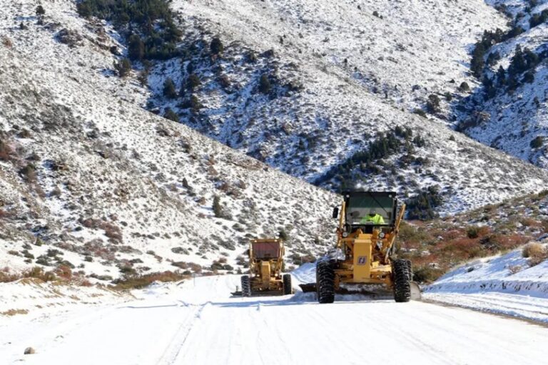 Ruta provincial cubierta de nieve en Neuquén durante el temporal