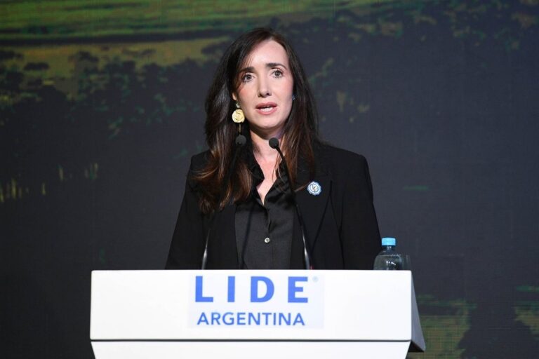 Victoria Villarruel durante su participación en la ExpoVenado