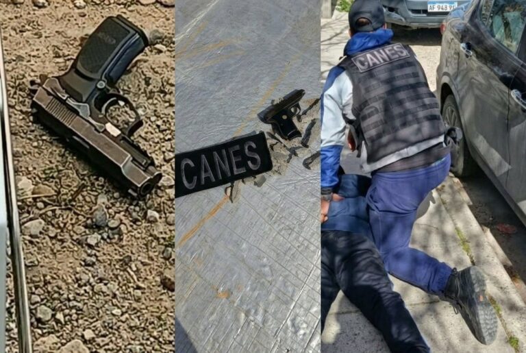 Móvil policial en Trelew durante operativo por disparos