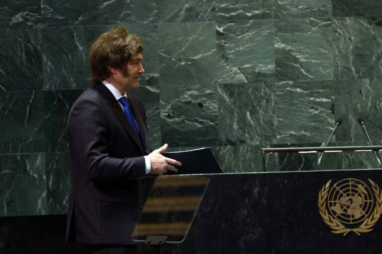 Presidente Javier Milei durante su discurso ante la Asamblea General de las Naciones Unidas en Nueva York