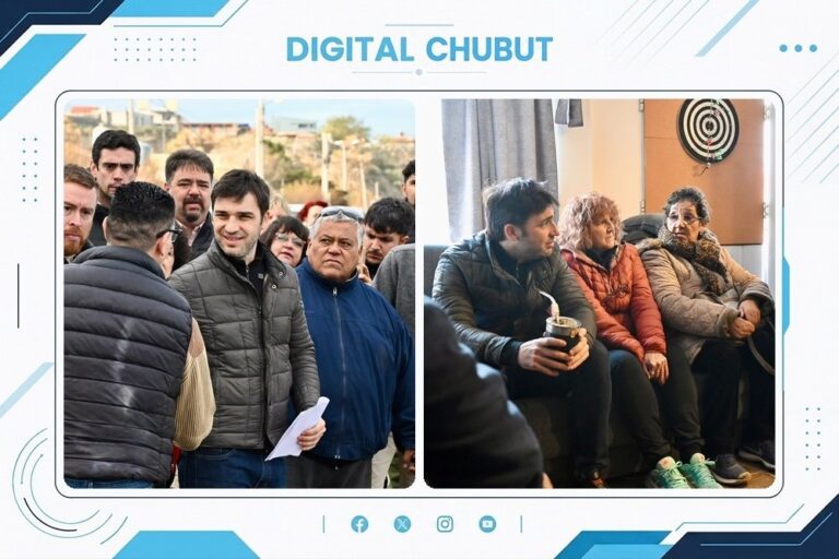 Gobernador Ignacio Torres junto a vecinos en la recorrida por el barrio Presidente Ortiz, Km 5 de Comodoro Rivadavia