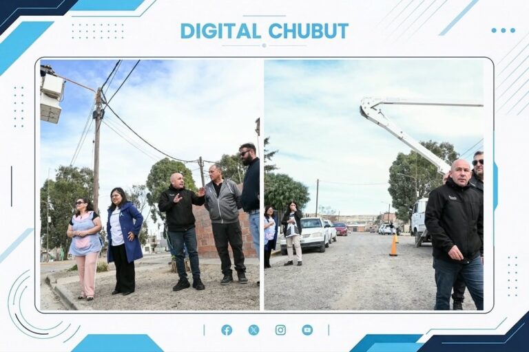 Intendente Gustavo Sastre recorriendo obras de iluminación LED en la Escuela Municipal Nº 3