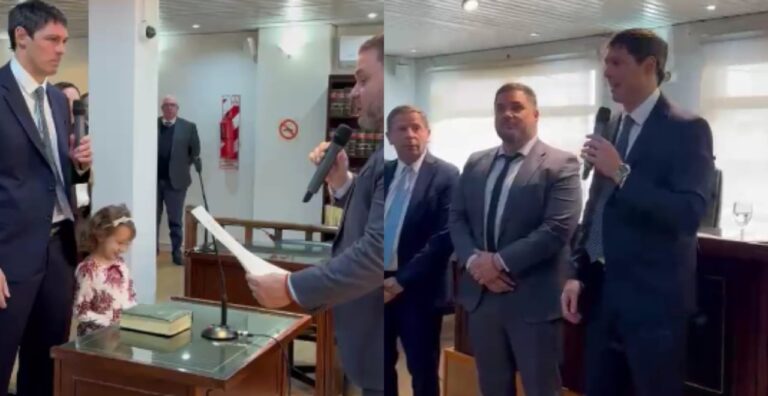 Dr. Sebastián Pedro Ruiz durante su asunción como juez del Tribunal Federal de Juicio en Comodoro Rivadavia