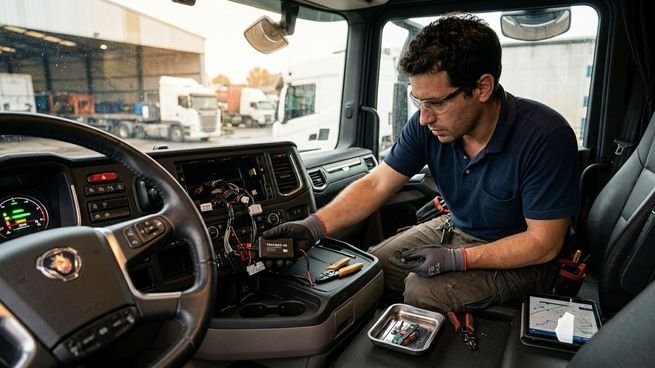 Técnico instalando un sistema de seguridad electrónica en una infraestructura productiva