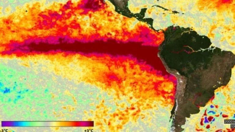 Mapa de Argentina con regiones señaladas por el pronóstico de lluvias del Servicio Meteorológico Nacional